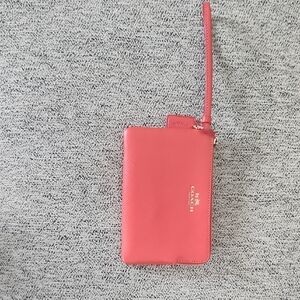 Coach Orange Red Leather Wristlet Clutch